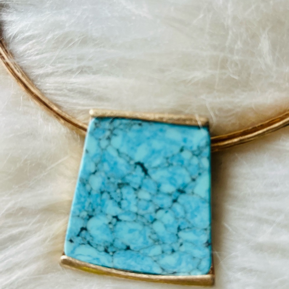 Gold and Blue Necklace with Turquoise Pendant